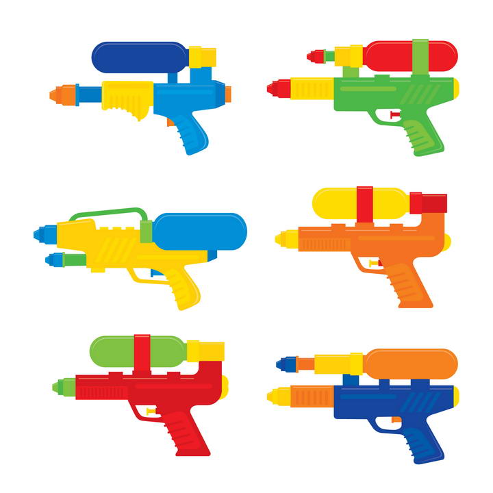 六款彩色水枪玩具枪png图片免抠素材